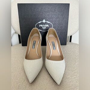 White Prada heels